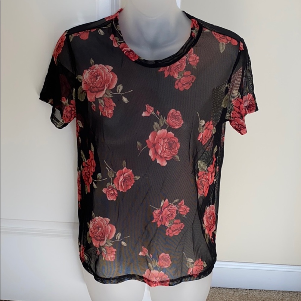 Black Rose Mesh Top